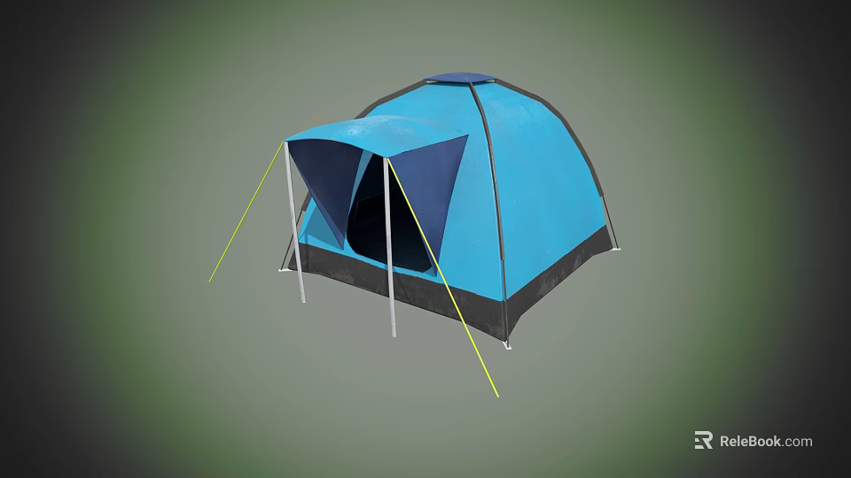 Outdoor Recreational Play Equipment Blue and Dark Blue Tent with Poles and Yellow Ropes 3d model 