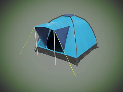 Outdoor Recreational Play Equipment Blue and Dark Blue Tent with Poles and Yellow Ropes 3d model
