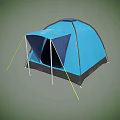 Outdoor Recreational Play Equipment Blue and Dark Blue Tent with Poles and Yellow Ropes