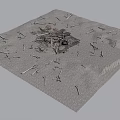Damaged Building Components With Scattered Reinforced Steel Bars On Gray Square Platform 3d model