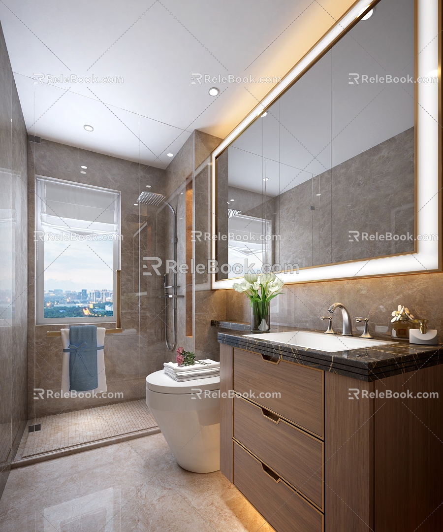 Modern model room toilet toilet mirror cabinet 3d model