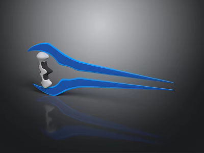 Blue Weapon Tweezer With White Middle Part Placed On Black Surface And Reflection 3d model
