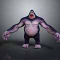 Fierce Gorilla 3D Model Standing Pose With Open Mouth Sharp Teeth Against Gray Background