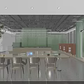 Modern Relaxation Area Interior With Wooden Table Chairs Green Plant And Open Design