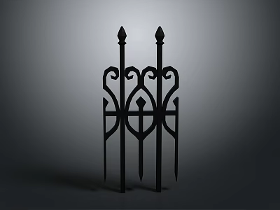 Iron Decorative Railing with Spikes and Curved Patterns for Architectural Decoration 3d model