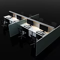 Modern Office Desk Workstations With Cubicles Computer Monitors And Black Office Chairs 3d model