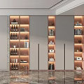 Modern Wine Cabinet With LED Lighting Glass Doors And Wine Bottle Display In Living Room