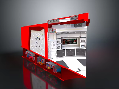 Red Car Interior Design With Dashboard Console And Colorful Storage Compartments 3d model