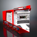 Red Car Interior Design With Dashboard Console And Colorful Storage Compartments