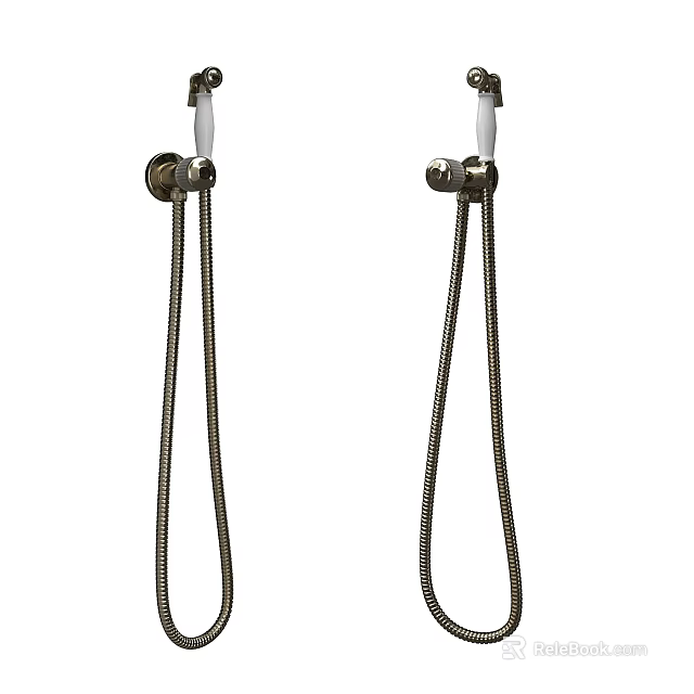 Dual Shower Heads With Metal Hoses And Wall Mount Fixtures For Bathroom 3d model 
