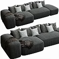 Cozy Gray Sectional Sofa with Multiple Decorative Pillows and Throw Blanket 3d model