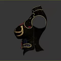 Dark Blue Decorative Breastplate With Golden Ornaments Red Straps And Ornate Home Decor