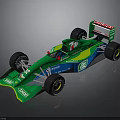 Green and blue open wheel race car with 7UP Castrol TIP logos and aerodynamic design