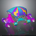 Colorful Toy Vehicle With Umbrella Like Canopy Blue Pink Purple Yellow And White Hub Wheels