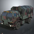 Camouflage Military Transport Vehicle With Cargo Compartment And Off Road Tires