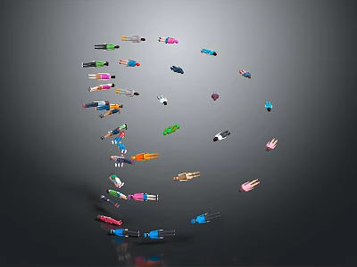 Colorful Creature Characters Floating in Spherical Formation With Various Colors and Dynamic Motion 3d model