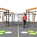 Outdoor Sports Equipment Orange Frame Multi Station Circular Ground Training Setup For Fitness