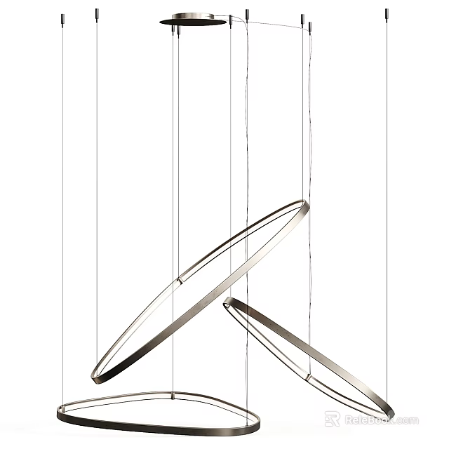 Modern Double Ring Pendant Light With Metallic Frame And Hanging Cables 3d model