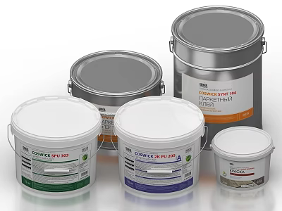 Hardware Tools Featuring Epoxy Resin And Floor Coating Paint Buckets In Various Sizes 3d model