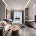 Modern Apartment Living Room Interior With Stylish Sofa Coffee Table TV And Window Curtains