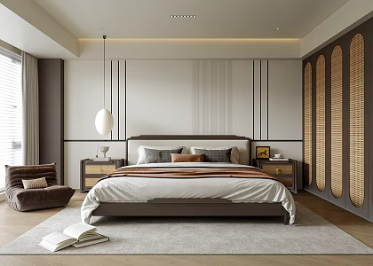Modern Bedroom Double Bedside Cabinet Wardrobe 3d model