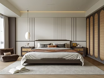 Modern Bedroom Double Bedside Cabinet Wardrobe 3d model