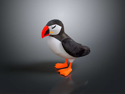 Adorable Puffin with Black Back White Belly Orange Beak and Feet as Flying Animal 3d model
