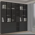 Modern Bookshelf Interior With Glass Doors LED Lighting And Open Shelves