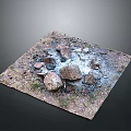 Outdoor Campfire Setup With Stones Ash Dirt And Dry Grass In Square Area
