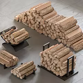 Natural Wood Logs Neatly Stacked On Storage Racks Over Stone Floor Modern Arrangement