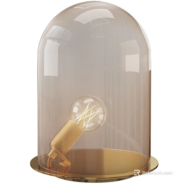Modern Table Lamp with Transparent Glass Shade and Golden Base Visible Filament Bulb 3d model 