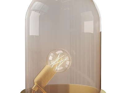 Modern Table Lamp with Transparent Glass Shade and Golden Base Visible Filament Bulb 3d model
