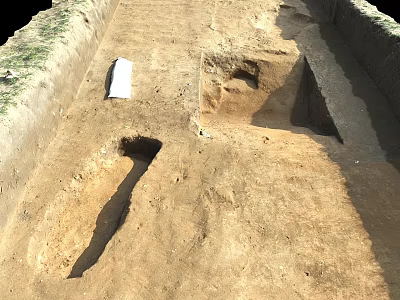 Archaeological Excavation Site With Dug Trenches And Ancient Remains On Dirt Ground 3d model