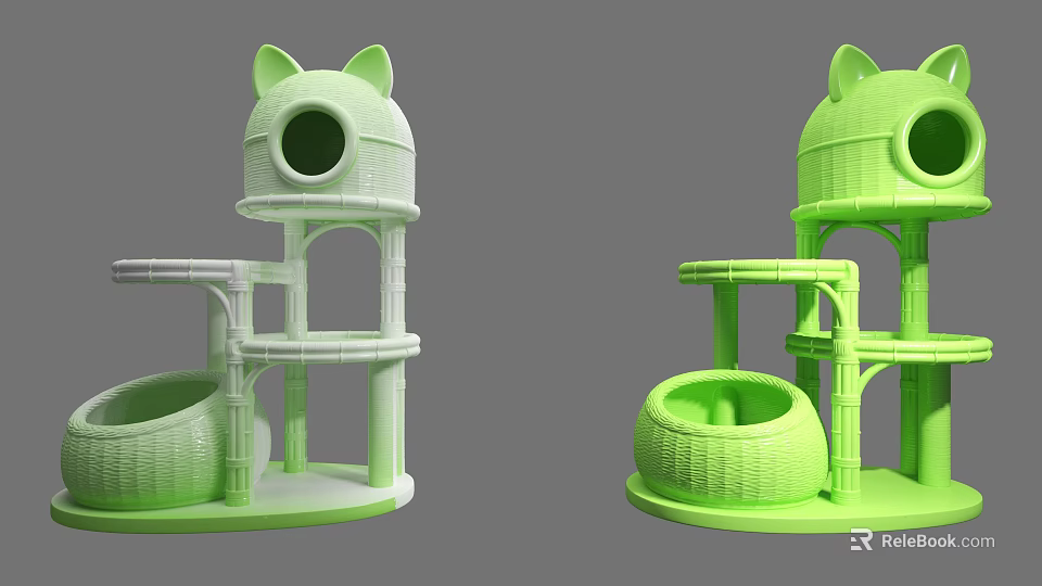 Green Cat Tree Decorative Ornament Set With Cat Ear Design Multi level Platform Round Nest 3d model 