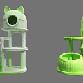 Green Cat Tree Decorative Ornament Set With Cat Ear Design Multi level Platform Round Nest