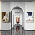 Modern Interior With Artwork On Black Stand And White Walls