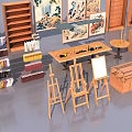 Functional Wooden Desks With Various Designs Display Shelves And Storage Solutions 3d model