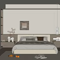Modern Minimalist Bedroom Interior With King Bed Pillows Nightstands Wall Art And Wardrobe