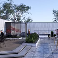 Modern Urban Garden Landscape With Serene Pond Lush Greenery Paved Walkways And Seating Areas