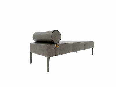 Modern Minimalist Gray Fabric Ottoman With Cylindrical Cushion And Slim Legs For Living Room Design 3d model