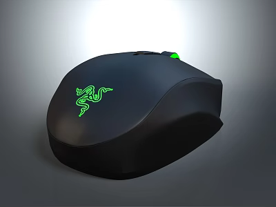 Black Computer Mouse With Green Illuminated Logo And Ergonomic Design For Daily Use 3d model