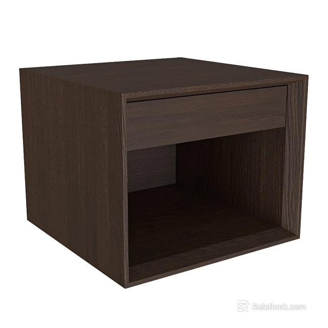 Modern Dark Brown Wooden Bedside Table With Drawer And Open Shelf 3d model