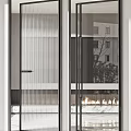 Modern Interior Swing Door Design With Glass Panel And Black Frame 3d model