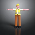 3D Construction Worker Figure With Yellow Hard Hat Safety Vest And Brown Pants