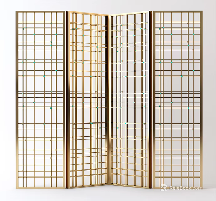 Elegant Modern Golden Grid Screen Room Divider With Metal Frame Design 3d model