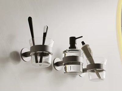 Wall Mounted Bathroom Accessories With Glass Holders For Toothbrush And Soap Dispenser 3d model