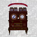 Vintage Wooden Table Clock With Double Faces And Carved Red Top Decoration