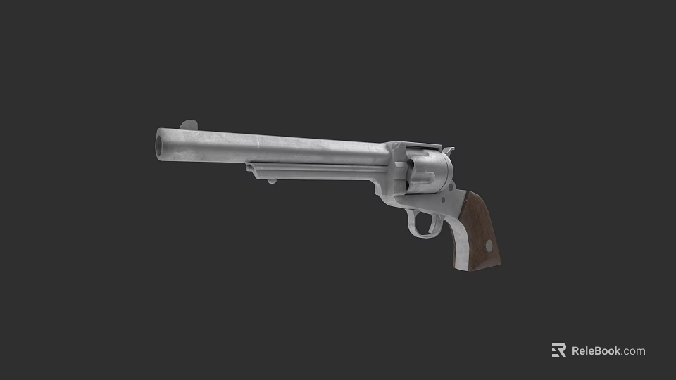 Silver Revolver With Wooden Grip Classic Design And Metal Barrel 3d model 