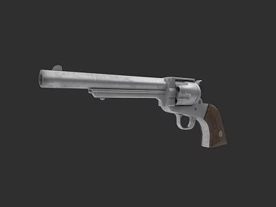 Silver Revolver With Wooden Grip Classic Design And Metal Barrel 3d model