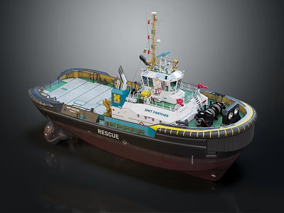 Rescue Tugboat Ship With Detailed Structure And Colors 3d model